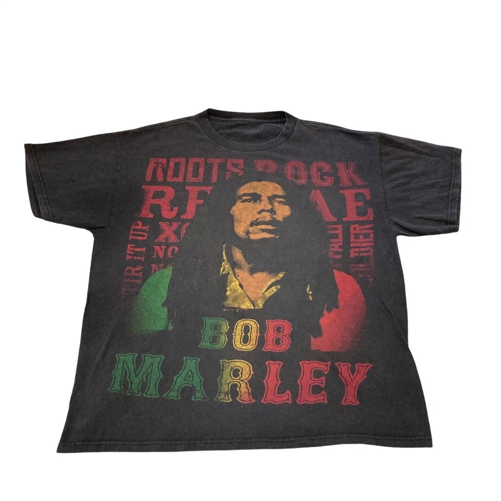 Bob Marley Roots Rock Reggae Graphic T-Shirt Mens XL Black Rasta Vintage Style